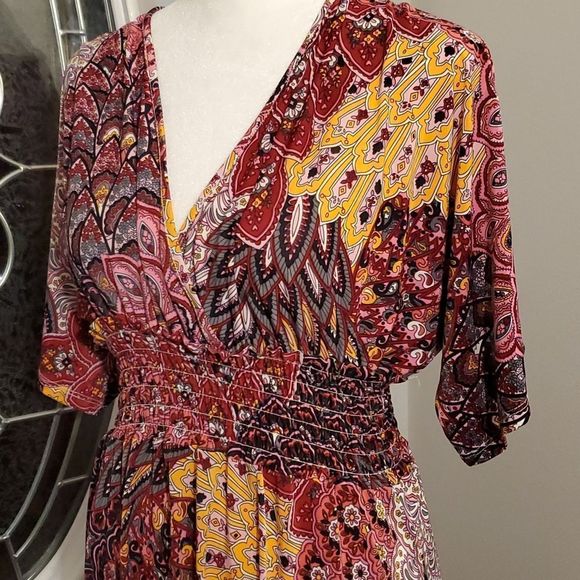 5th and Love retro print dress. Short sleeve, M, reds and pinks - Picture 3 of 7